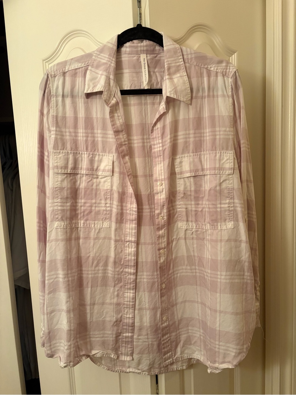 Babaton Light Pink Plaid Button-Down Shirt